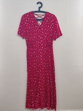 Red Vintage Floral Midi Dress